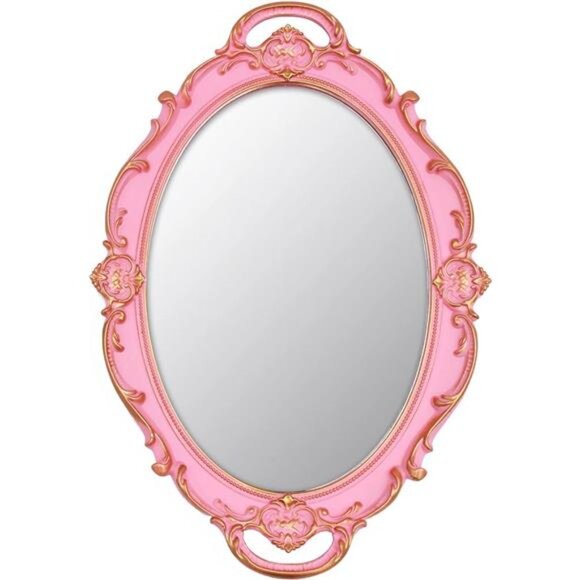 Vintage Small Mirror 14.5 x 10 inch Oval Pink Wall Mirror - Picture 6 of 6